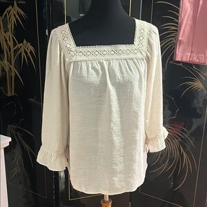Zac & Rachel Cream Blouse with Square Neckline
